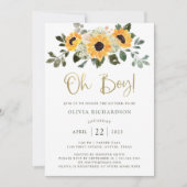 Rustic Sunflower | Oh Boy Baby Shower Gold Script Invitation (Front)