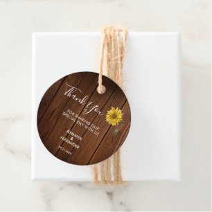 Rustic sunflower on barn wood wedding thank you  favor tags
