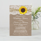 Rustic Sunflower On Burlap & Lace Wedding Shower Invitation (Standing Front)