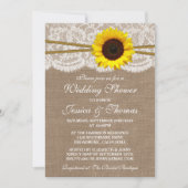 Rustic Sunflower On Burlap & Lace Wedding Shower Invitation (Front)