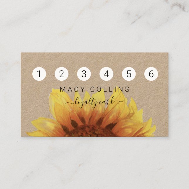 Rustic Sunflower on kraft paper loyalty card (Front)