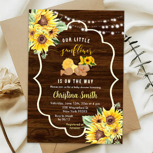 Rustic Sunflower On The Way Girl Baby Shower Invitation