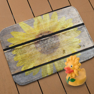 Rustic Sunflower On Wood Bathroom Mat