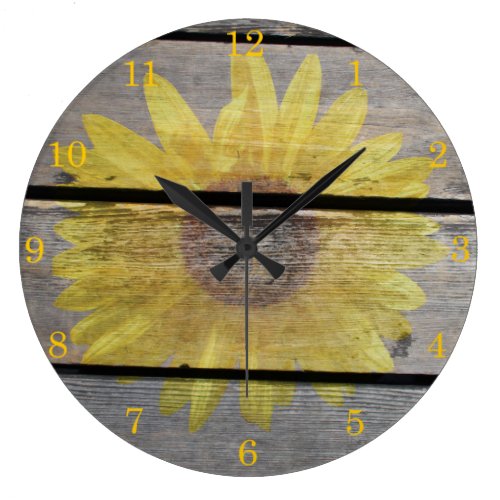 Rustic Sunflower On Wood Clock