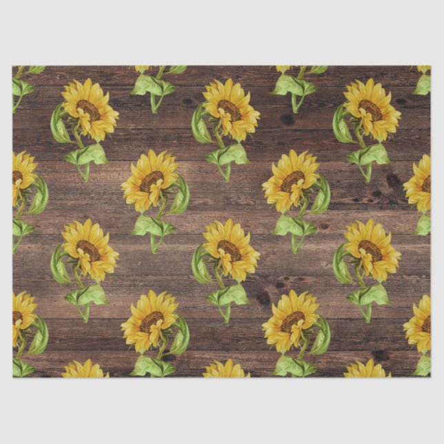 Rustic Sunflower on Wood Decoupage Tissue Paper (Front)