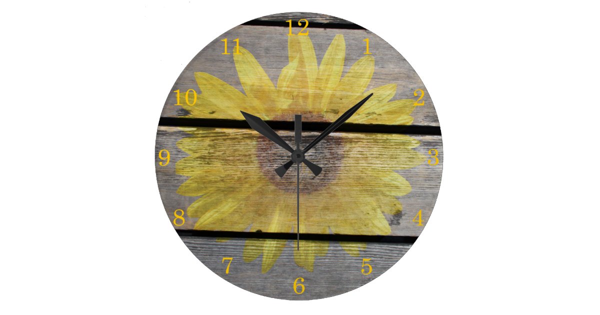 Rustic Sunflower On Wood Large Clock | Zazzle.com