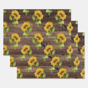 Rustic Sunflower on Wood Wrapping Paper Sheets