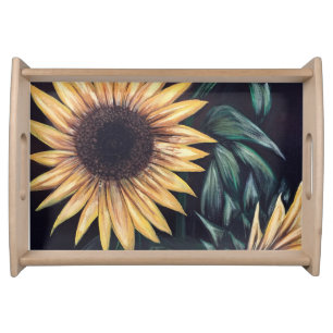 Rustic Sunflower Painting Botanical Floral Kitchen Serving Tray