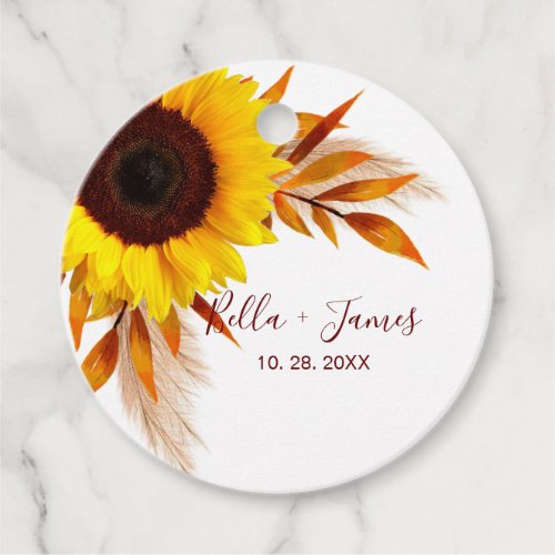 Rustic Sunflower Pampas Grass Wedding Favor Tags