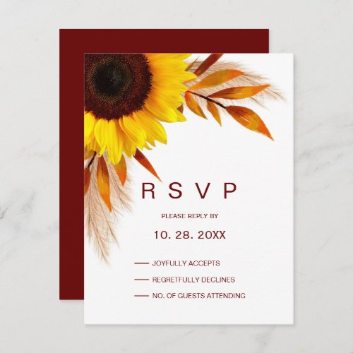 Rustic Sunflower Pampas Grass Wedding RSVP Card