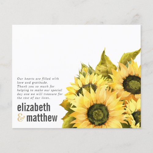 Rustic Sunflower  PAPER Wedding Thank You Card