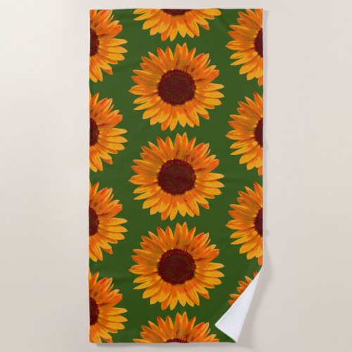 Rustic Sunflower Pattern Farm House Charm  Beach Towel