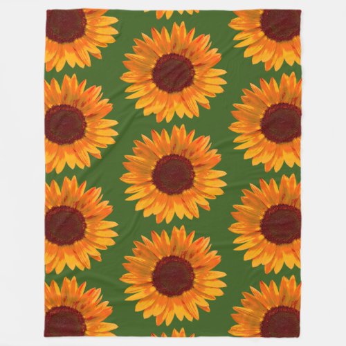 Rustic Sunflower Pattern Farm House Charm Fleece Blanket