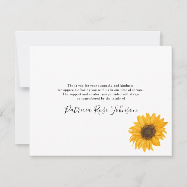 Rustic Sunflower Pattern Funeral Sympathy Thank You Card (Front)