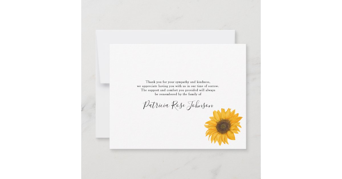 Rustic Sunflower Pattern Funeral Sympathy Thank You Card | Zazzle