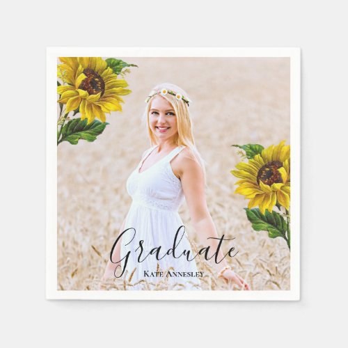 Rustic Sunflower Pattern Graduation Party Napkins