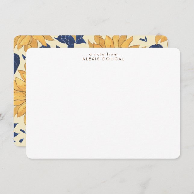 Rustic Sunflower Pattern Personalized Stationery Note Card (Front/Back)