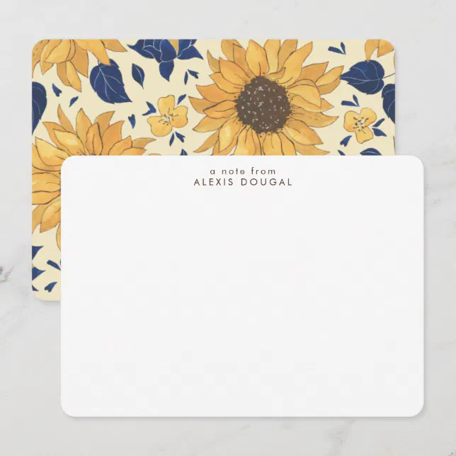 Rustic Sunflower Pattern Personalized Stationery Note Card | Zazzle