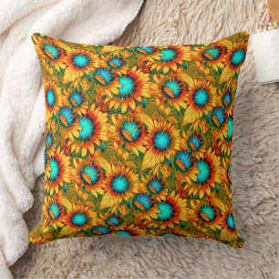 Rustic Sunflower Pattern - Trendy Farmhouse Throw Pillow