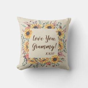 Rustic Sunflower Personalized Grammy Throw Pillow