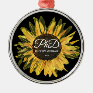 Rustic Sunflower Personalized PhD Graduation Metal Ornament