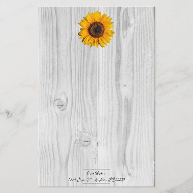 Rustic Sunflower Personalized Stationery (Front)