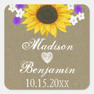 Rustic Sunflower Personalized Wedding Stickers