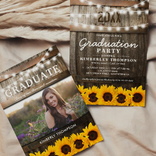 Rustic Sunflower Photo 2024 Graduation Party Invitation