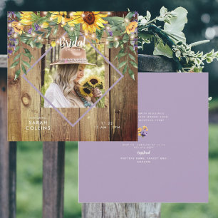 Rustic Sunflower Photo Bridal Shower Wood Invitation