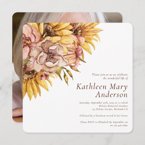 Rustic Sunflower Photo Celebration of Life Invitation