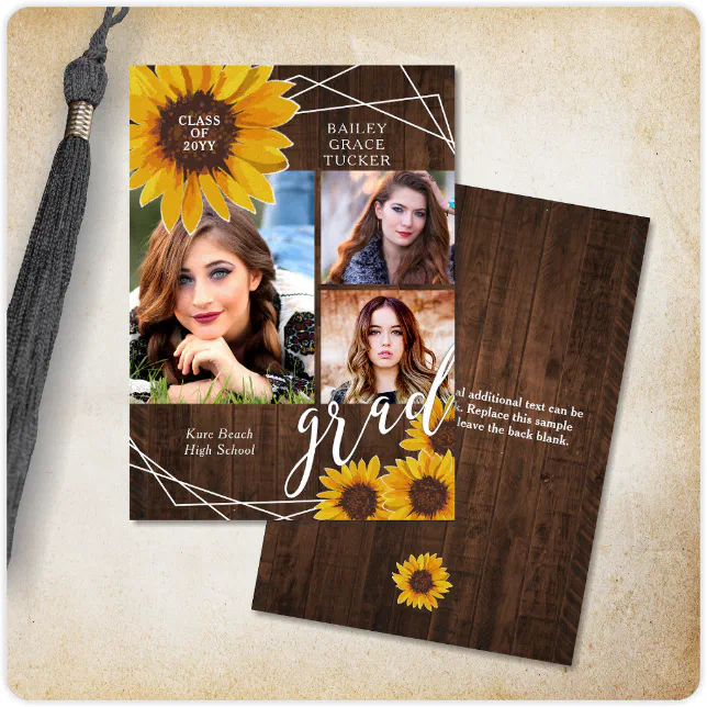 Rustic Sunflower Photo Collage Graduation Announcement | Zazzle