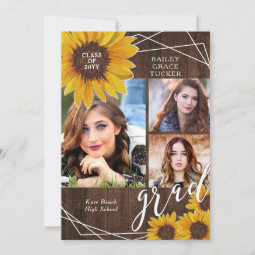 Rustic Sunflower Photo Collage Graduation Announcement | Zazzle
