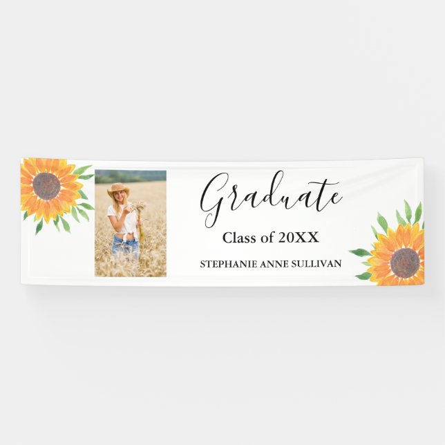 Rustic Sunflower Photo Congratulations Graduation Banner (Horizontal)