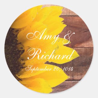 Rustic Sunflower Wedding Invitations Stickers by BlissfulWedding for MonogramGallery.ca
