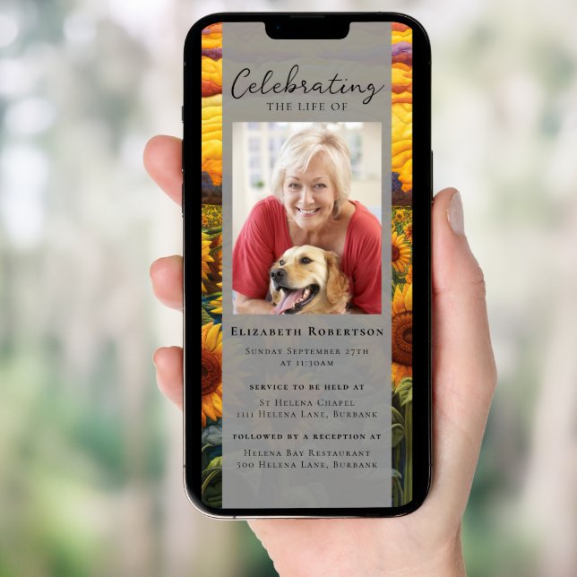 Rustic Sunflower Photo Funeral Digital Evite Invitation (Front Digital)