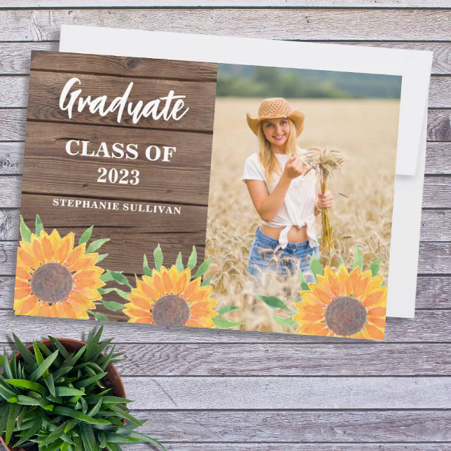 Rustic Sunflower Photo Graduation Announcement | Zazzle
