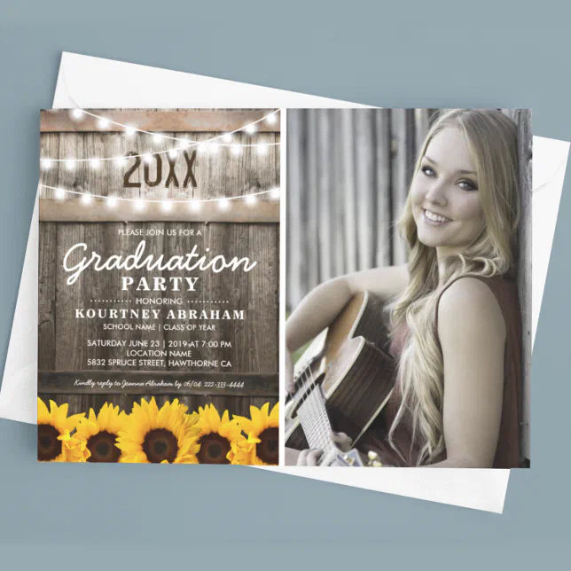 Rustic Sunflower Photo Graduation | Class of 2023 Invitation | Zazzle