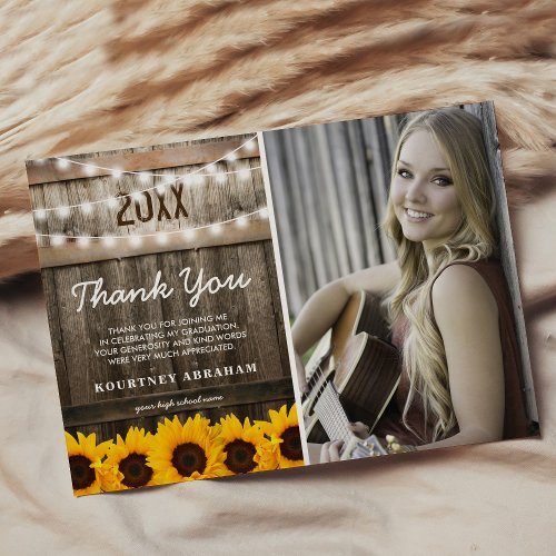 Rustic Sunflower Photo Graduation Photo Thank You