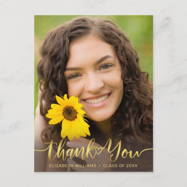 Rustic Sunflower Photo Graduation Thank You Postcard (Front)
