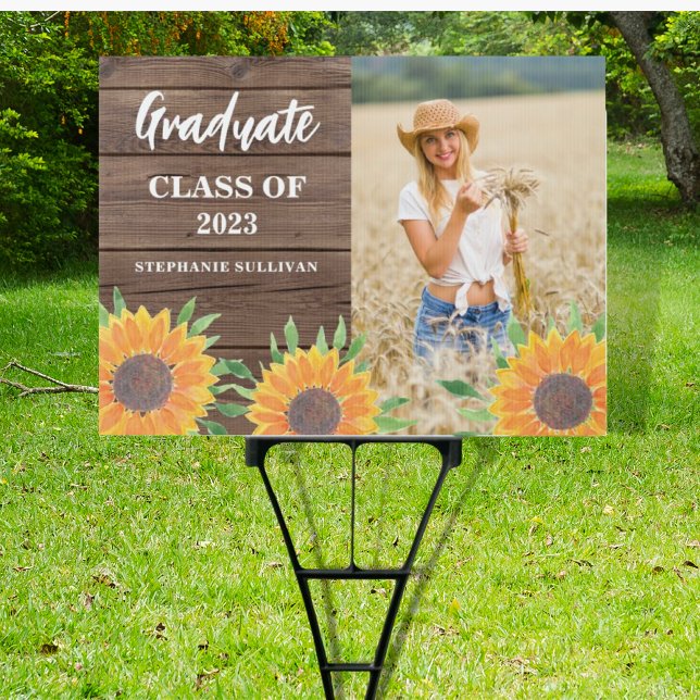 Rustic Sunflower Photo Graduation Yard  Sign (Creator Uploaded)