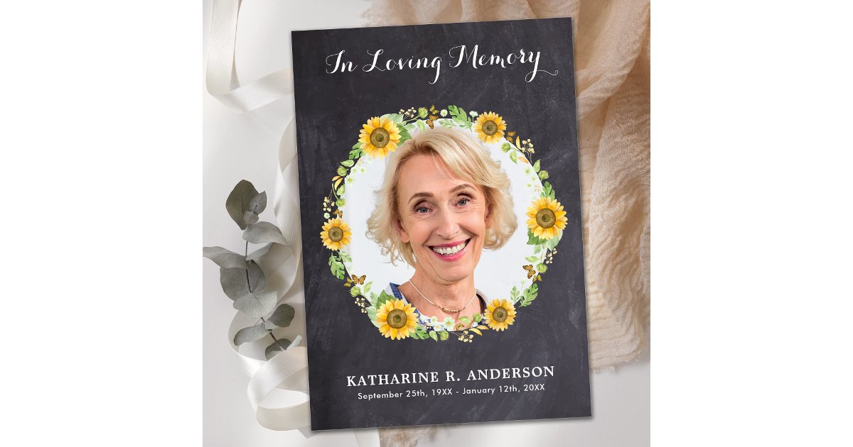Rustic Sunflower Photo Memorial Funeral Sympathy Thank You Card | Zazzle