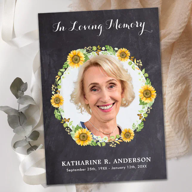Rustic Sunflower Photo Memorial Funeral Sympathy Thank You Card | Zazzle