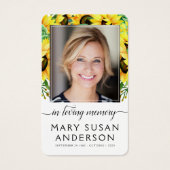 Rustic Sunflower Photo Memorial Prayer Card | Zazzle