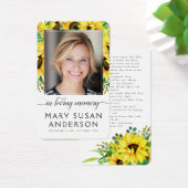 Rustic Sunflower Photo Memorial Prayer Card | Zazzle