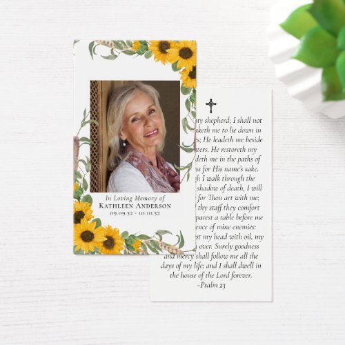 Rustic Sunflower Photo Memorial Prayer Card