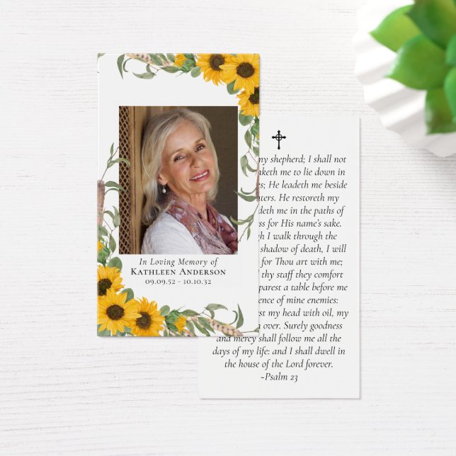Rustic Sunflower Photo Memorial Prayer Card (Desk)