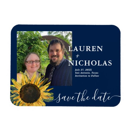 Rustic Sunflower Photo Save the Date Magnet