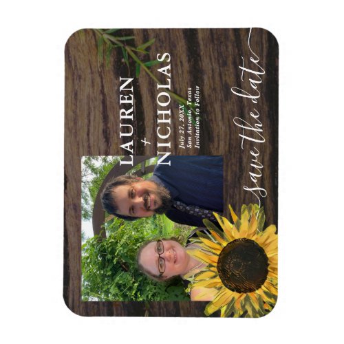 Rustic Sunflower Photo Save the Date Magnet