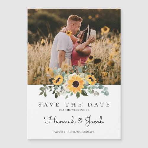 Rustic Sunflower Photo Save The Date Magnetic Invitation