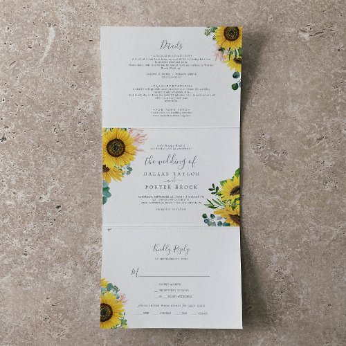 Rustic Sunflower Photo Wedding All In One Tri_Fold Invitation